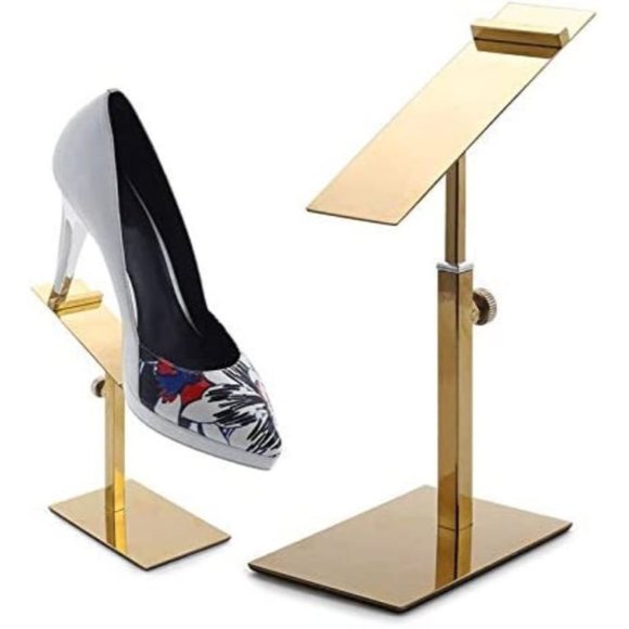 2 Pack -Gold Polished Stainless Steel Adjustable Shoe Display Stand - Picture 1 of 9